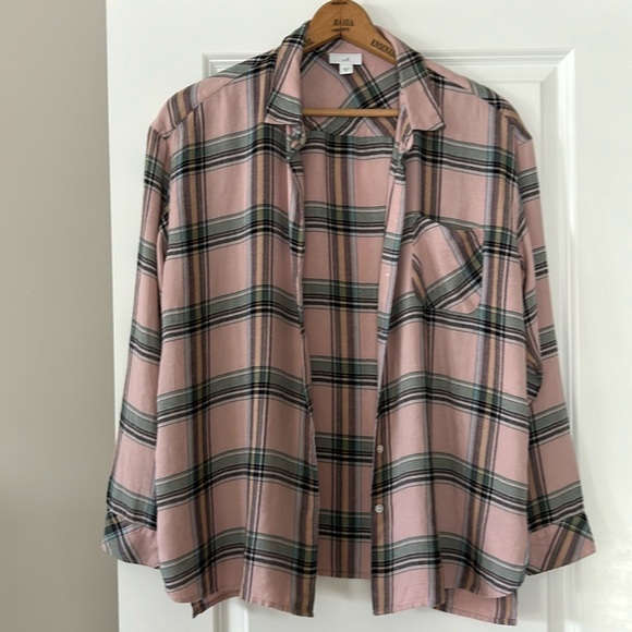 J Jill Plaid Shirt w Patch Pocket Pink w Green w MEASUREMENTS! - Picture 4 of 11